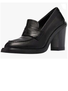 YDN Black Chunky High Heels Round Toe Oxford Loafer Shoes Slip On Office Pump